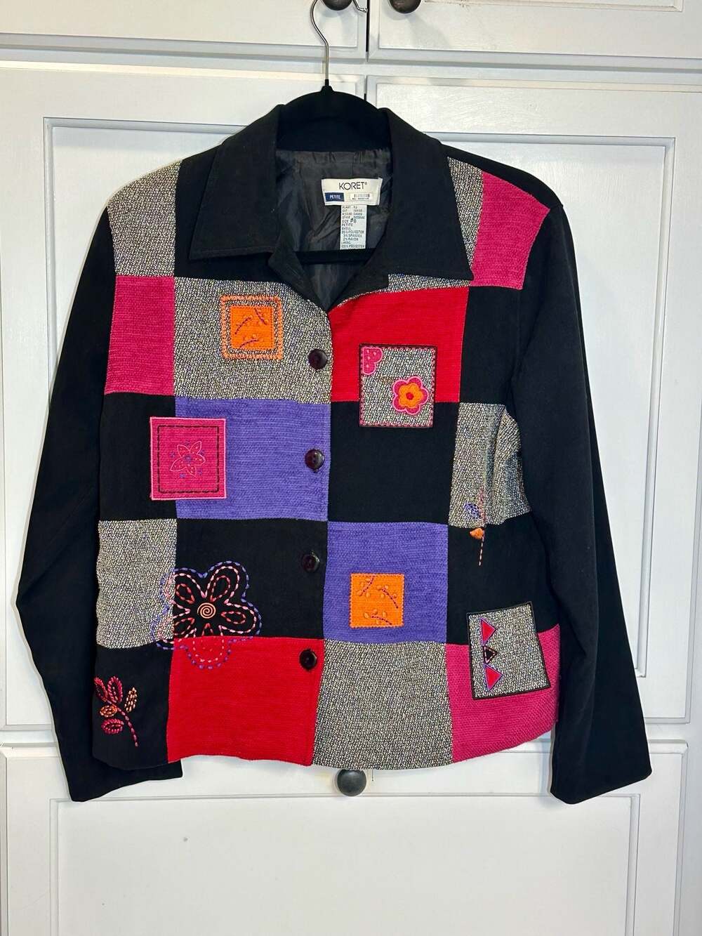 Koret Petite Vintage Patchwork Corduroy Embroidered Floral Button-Up Jacket
